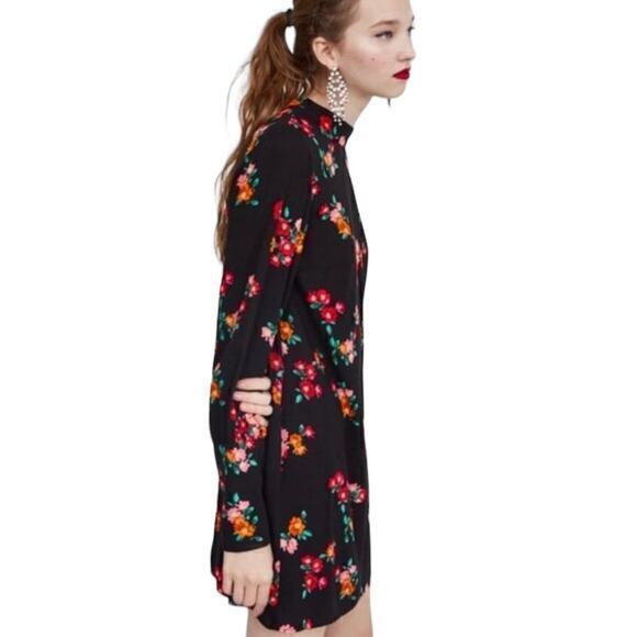 Zara Long Sleeve Floral Dress Black Size M‎ - Picture 2 of 8